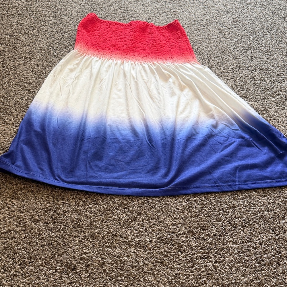 VENUS Coral, White & Blue Ombre Smocked Waist Swim Coverup Skirt
